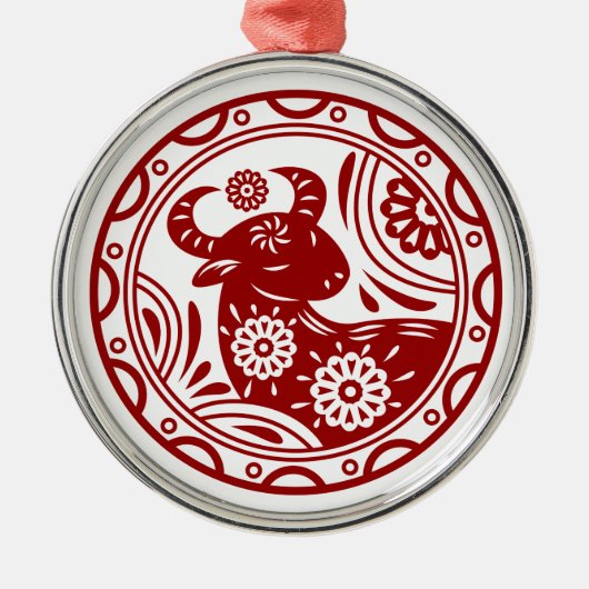 Lunar New Year of Ox 2021 Zodiac Animal Metalen Ornament (Voorkant)