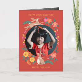 Lunar new year of the rabbit fotovakantiekaart feestdagen kaart