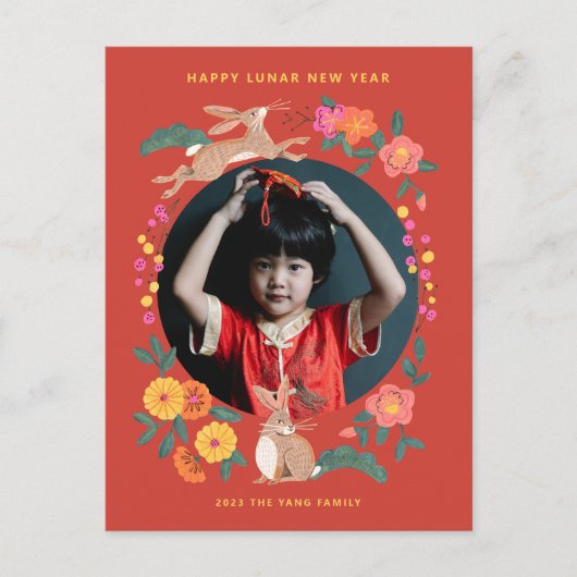 Lunar new year of the rabbit fotovakantiekaart feestdagenkaart (Voorkant)