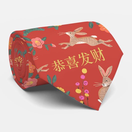 Lunar new year of the rabbit-vakantion red potcil  stropdas (Opgerold)