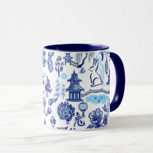 Lunar New Year Rabbit Chinoiserie Blue Mok