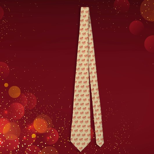 Lunar New Year Red Horse n Clouds on Gold Pattern Stropdas