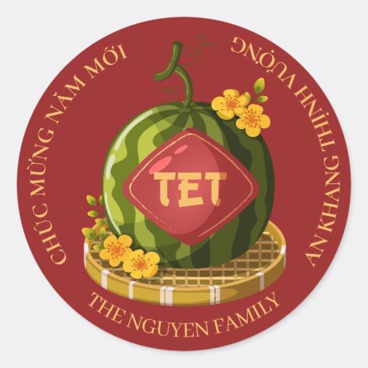 Lunar New Year Vietnamese Tet Lucky Watermelon Ronde Sticker (Voorkant)