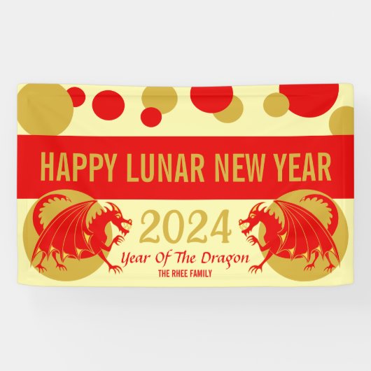 Lunar Nieuwjaar 2024 Red Dragon Schattige Party We Spandoek (Horizontaal)