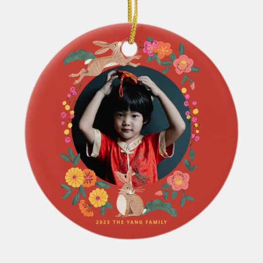 Lunar nieuwjaar konijnenfoto keramisch ornament (Voorkant)