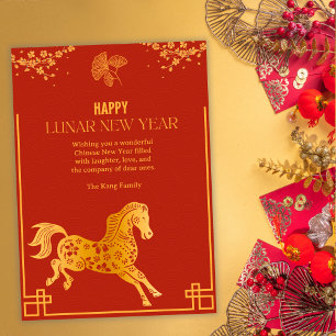 Lunar Nieuwjaar Paard in Rood & Goud Chinees Feestdagenkaart