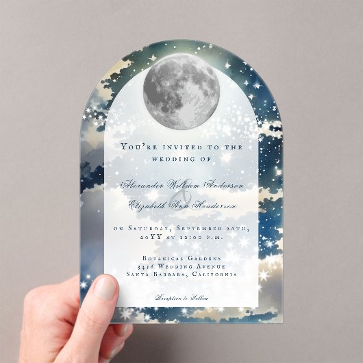 Lunar Night Sky Wedding Acryl Uitnodigingen (Insitu (Draagbaar))
