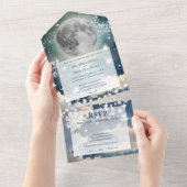 Lunar Night Sky Wedding All In One Uitnodiging (Afscheurbaar)