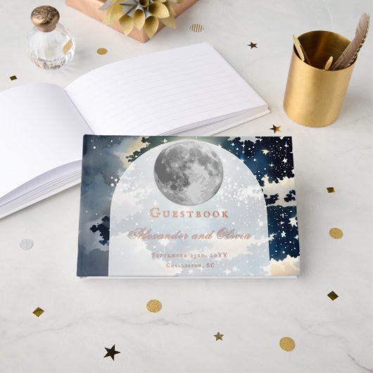 Lunar Night Sky Wedding Folie Gastboek Gastenboek (Voorkant open)