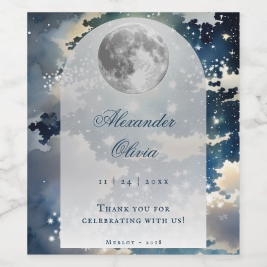 Lunar Night Sky Wedding Wijn Etiket (Enkel label)