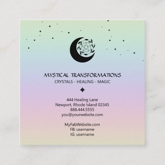 *~* Lunar Pentangle Star Moon Magic Boho Rainbow Vierkante Visitekaartje (Achterkant)