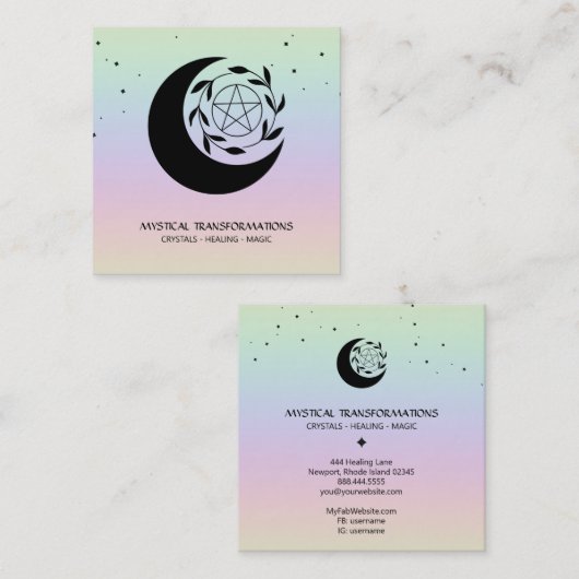 *~* Lunar Pentangle Star Moon Magic Boho Rainbow Vierkante Visitekaartje (Voorkant / Achterkant)