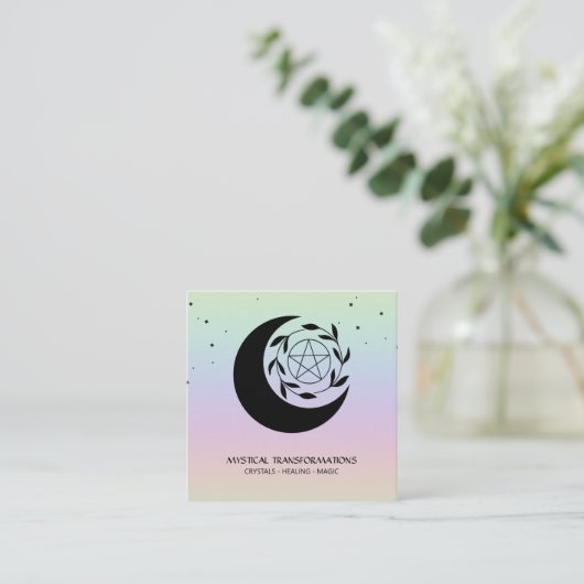 *~* Lunar Pentangle Star Moon Magic Boho Rainbow Vierkante Visitekaartje (Staand voorkant)