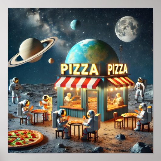 Lunar Pizza Shop Kunstwerk Ruimte-Thema Poster (Voorkant)