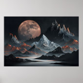 Lunar Rise Over Alien Peaks - Surrealistische Berg Poster (Voorkant)