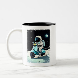 LUNAR SCOOTERIST - Leuke 2D-Cartoon van een astron Tweekleurige Koffiemok