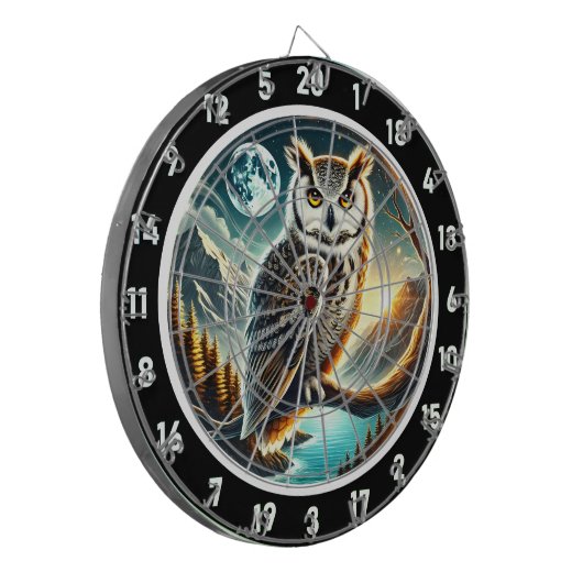 Lunar Sentinel Owl Dartboard Design Dartbord (Voorkant Links)