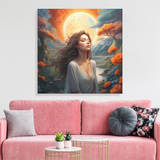 Lunar Serenity: Enchanted Forest Muse Canvas Afdruk (Insitu (Woonkamer))