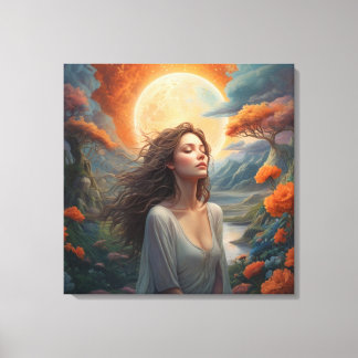 Lunar Serenity: Enchanted Forest Muse Canvas Afdruk