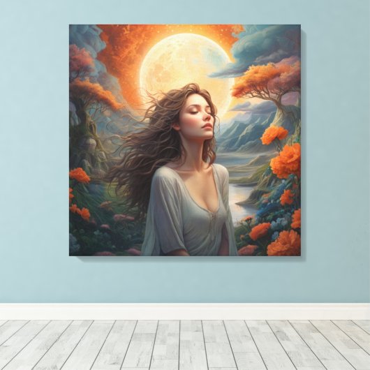 Lunar Serenity: Enchanted Forest Muse Canvas Afdruk (Insitu (Houten vloer))