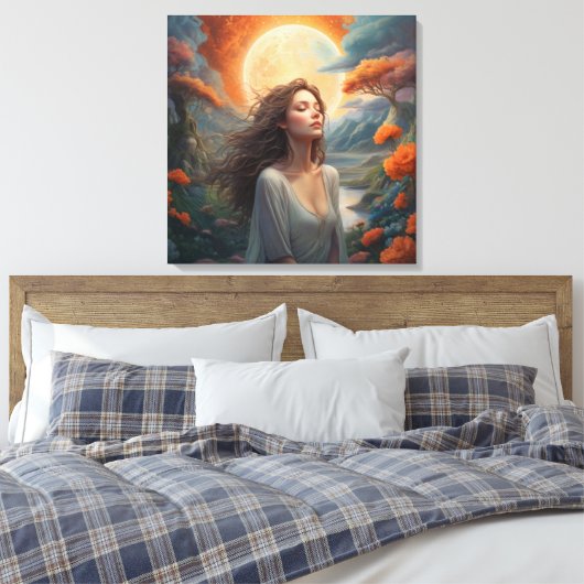 Lunar Serenity: Enchanted Forest Muse Canvas Afdruk (Insitu (Slaapkamer))