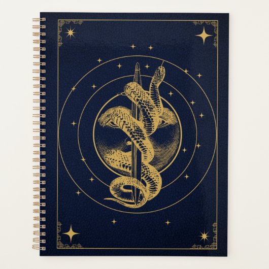 Lunar Serpent - Gouden Esoterisch Ontwerp Planner (Voorkant)