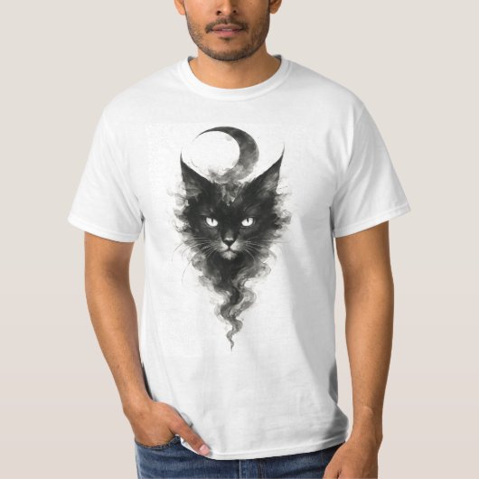 Lunar Shadow Cat – Mystical Night Creature Artwork T-shirt (Voorkant)
