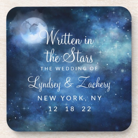 Lunar Sky Full Moon Celestial Wedding Monogram Bier Onderzetter (Voorkant)