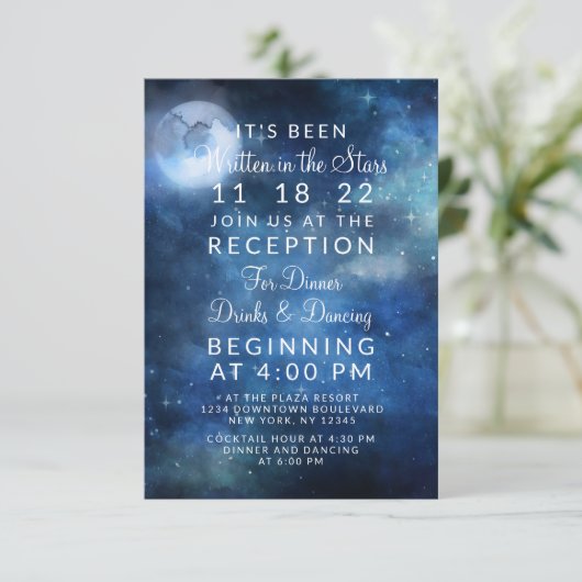 Lunar Sky Full Moon Celestial Wedding Reception Kaart (Staand voorkant)