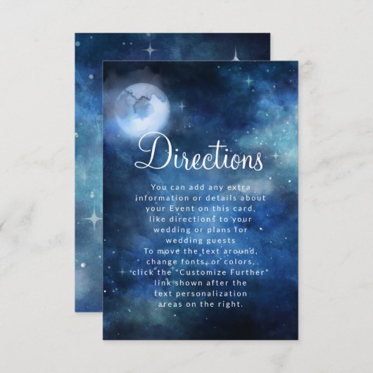 Lunar Sky Full Moon Celestial Wedding Routebeschri Informatiekaartje (Voorkant / Achterkant)