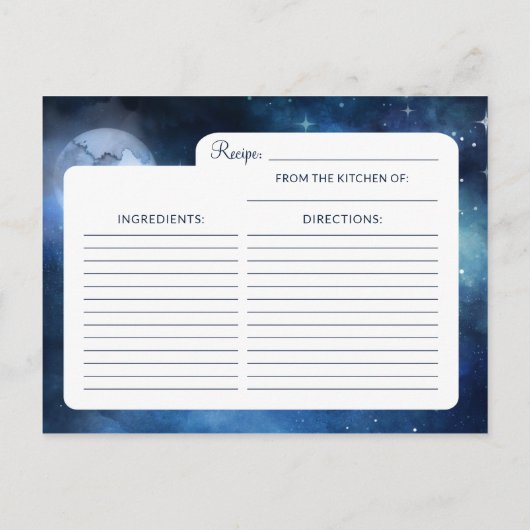 Lunar Sky Full Moon Stars Bride to Be Recipe Kaart (Achterkant)
