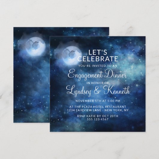 Lunar Sky Moon Laten we verlovingsfeest vieren Kaart (Voorkant / Achterkant)
