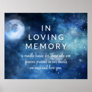 Lunar Sky Moon Stars in Loving Memory Sign Poster