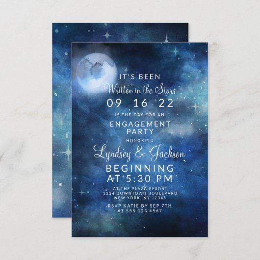 Lunar Sky Volle Maan Celestial Engagement Party Kaart (Voorkant / Achterkant)