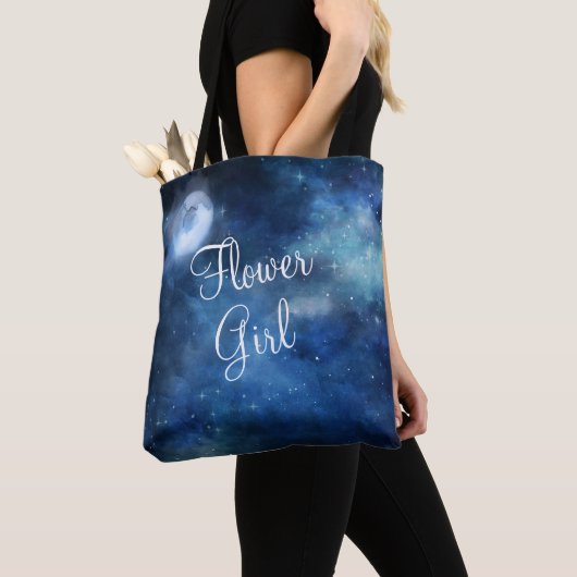 Lunar Sky Volle Maan Celestial Galaxy Bloemenmeisj Tote Bag (Dichtbij)