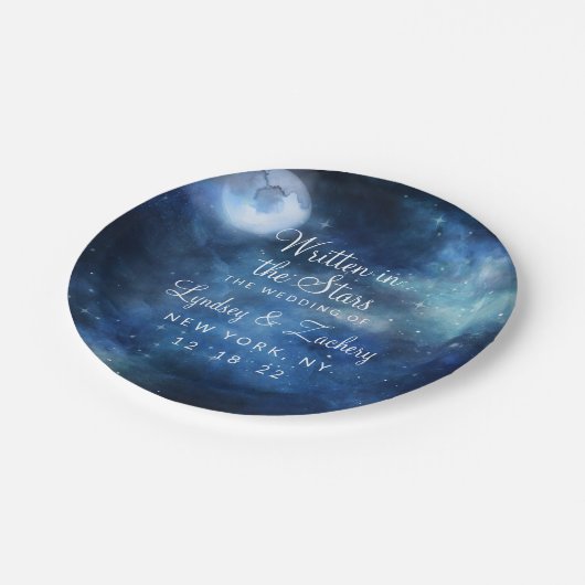 Lunar Sky Volle Maan Celestial Galaxy Bruiloft Papieren Bordje (Gekanteld)