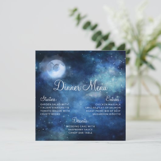 Lunar Sky Volle Maan Celestial Galaxy Square Dinne Menu (Staand voorkant)