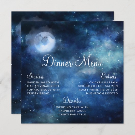 Lunar Sky Volle Maan Celestial Galaxy Square Dinne Menu (Voorkant / Achterkant)
