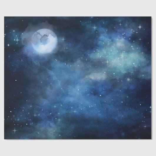Lunar Sky Volle Maan Celestial Galaxy Sterren Brui Cadeaupapier (Vlak)