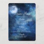 Lunar Sky Volle Maan Celestial Galaxy Sterren Dine Menu<br><div class="desc">Lunar Sky Full Moon Celestial Galaxy Waterverf Design, met Night Shining Stars, en Glowing Moon Design op een luxe Navy Blue, Bord Blue, en hints van paarse waterverf textuur. Met moderne typografische scriptlettertypen. Een trendy magisch ontwerp - gepersonaliseerde bruiloft diner receptie tafel decor menu's! ~ Controleer mijn winkel om de...</div>