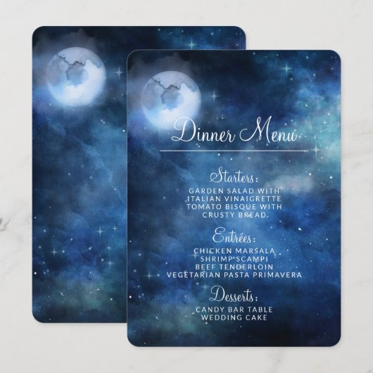 Lunar Sky Volle Maan Celestial Galaxy Sterren Dine Menu (Voorkant / Achterkant)