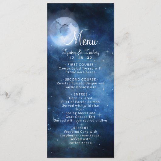 Lunar Sky Volle Maan Celestial Galaxy Sterren Dine Menu (Voorkant)