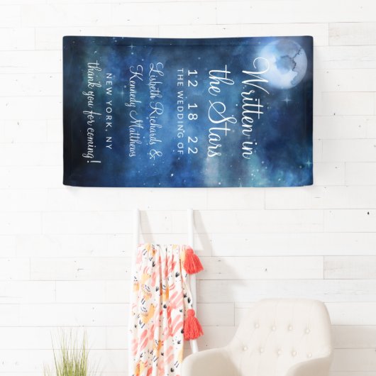 Lunar Sky Volle Maan Celestial Star Bruiloft Welko Spandoek (Insitu)