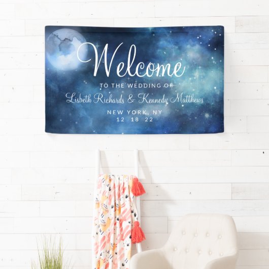 Lunar Sky Volle Maan Celestial Star Bruiloft Welko Spandoek (Insitu)