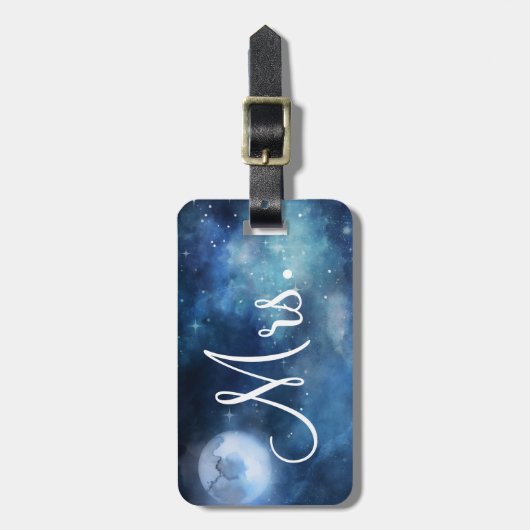 Lunar Sky Volle Maan Custom Huwelijksreis Mrs Bagagelabel (Voorkant verticaal)