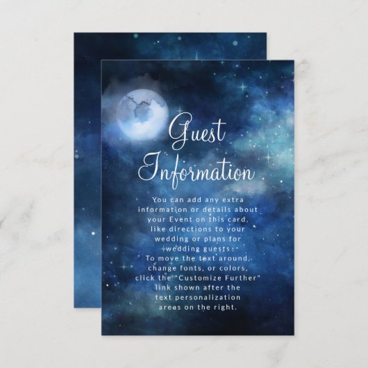Lunar Sky Volle Maan Hemelse Bruiloft Informatie Informatiekaartje (Voorkant / Achterkant)