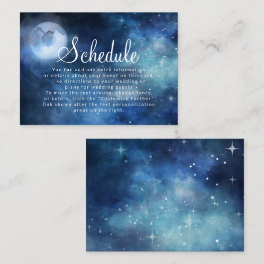 Lunar Sky Volle Maan Hemelse Bruiloft Schema Informatiekaartje (Voorkant / Achterkant)