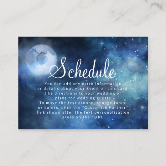 Lunar Sky Volle Maan Hemelse Bruiloft Schema Informatiekaartje (Voorkant)