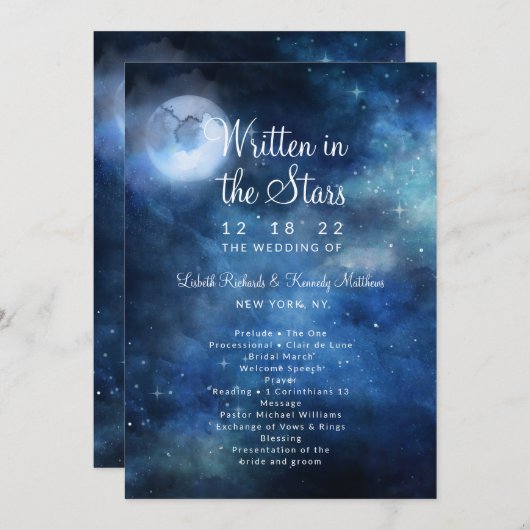 Lunar Sky Volle Maan Hemelse Huwelijksceremonie Programmakaart (Voorkant / Achterkant)