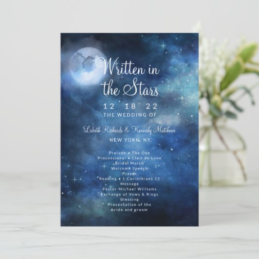 Lunar Sky Volle Maan Hemelse Huwelijksceremonie Programmakaart (Staand voorkant)